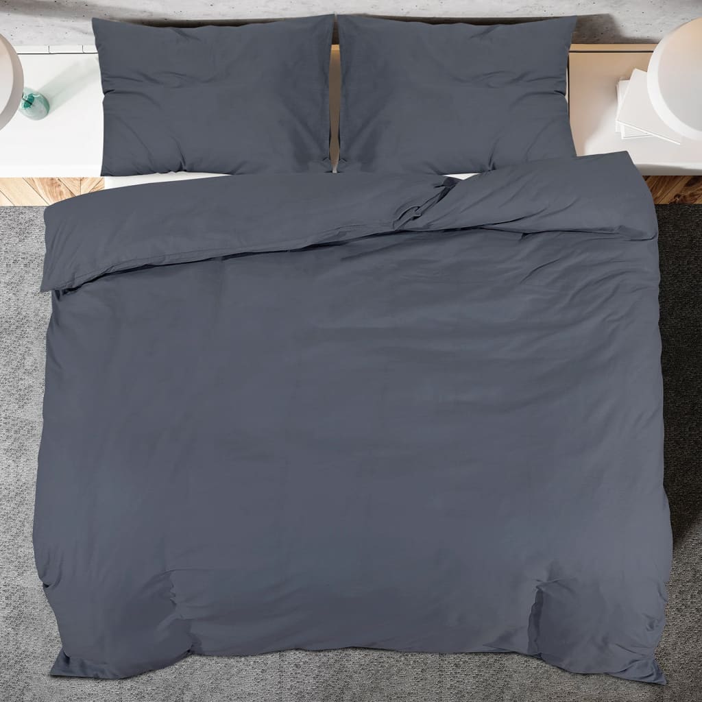 Set posteljine za poplun antracit 135 x 200 cm pamučni
