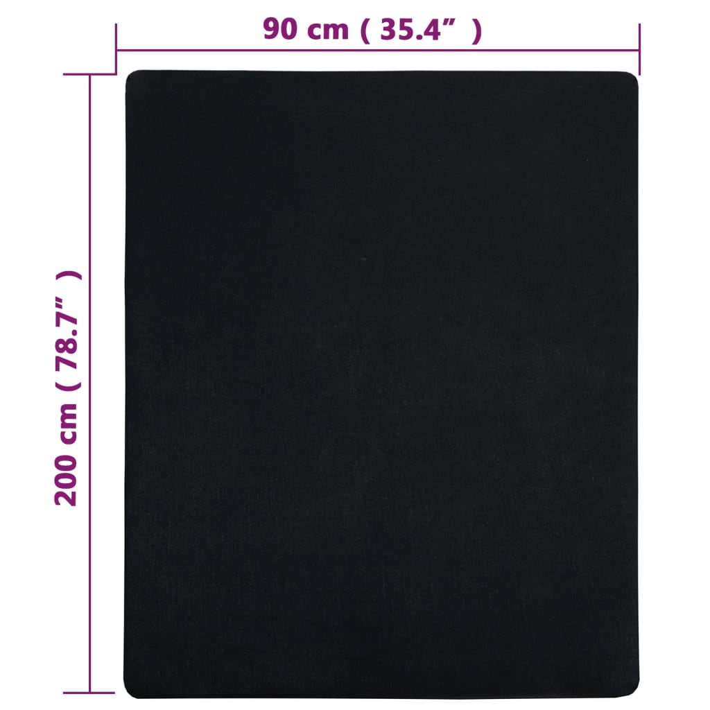 Plahte s gumicom od žerseja 2 kom crne 90 x 200 cm pamučne