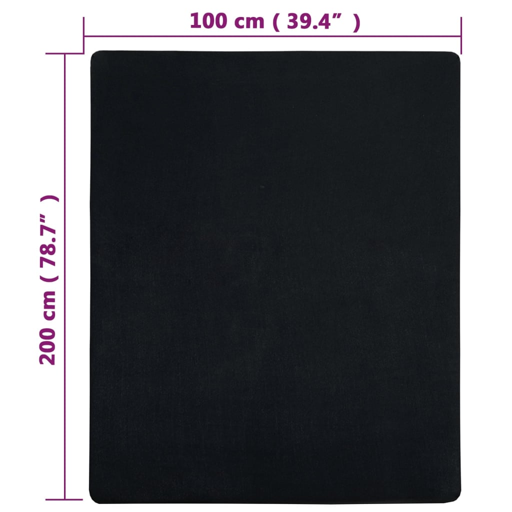 Plahta s gumicom od žerseja crna 100x200 cm pamučna