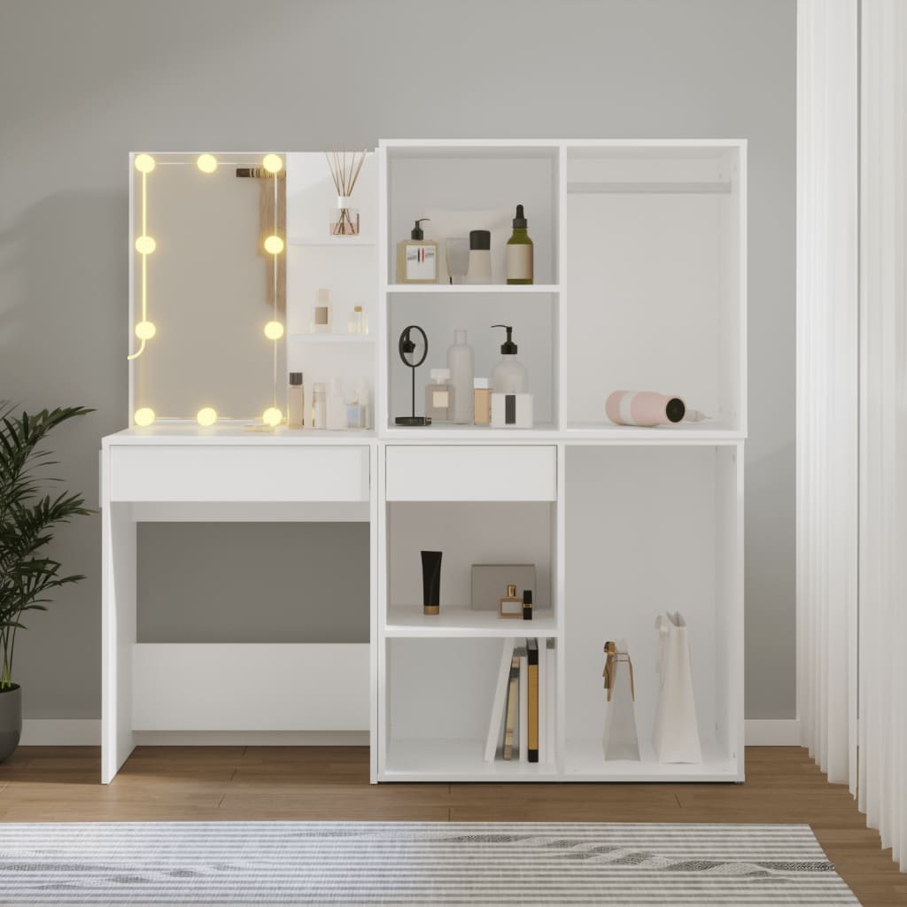 LED toaletni stolić s 2 ormarića bijeli od konstruiranog drva