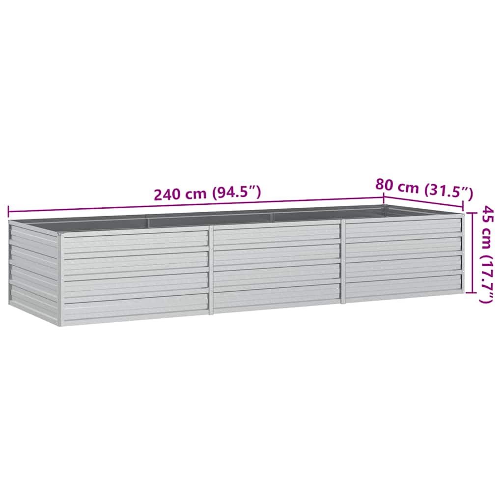 Povišena vrtna gredica 240 x 80 x 45 cm pocinčani čelik srebrna