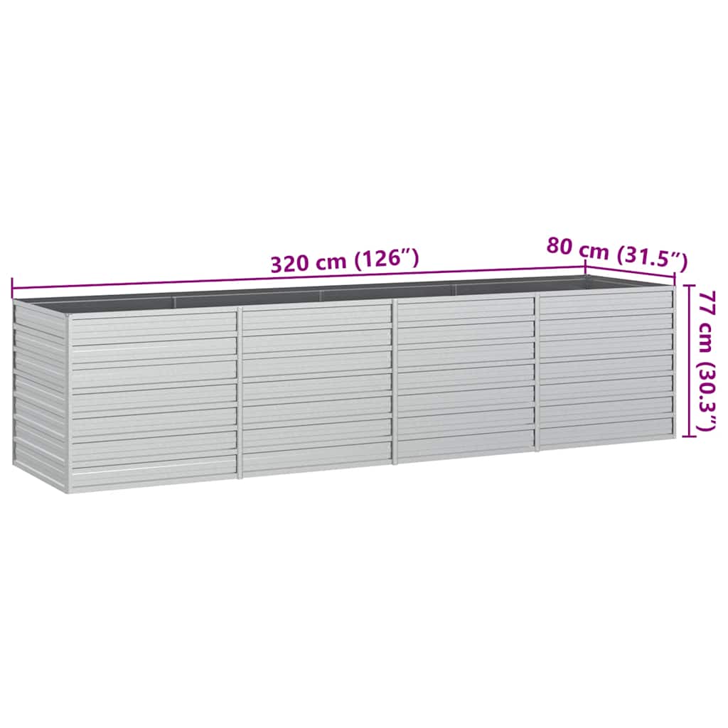 Povišena vrtna gredica 320 x 80 x 77 cm pocinčani čelik srebrna