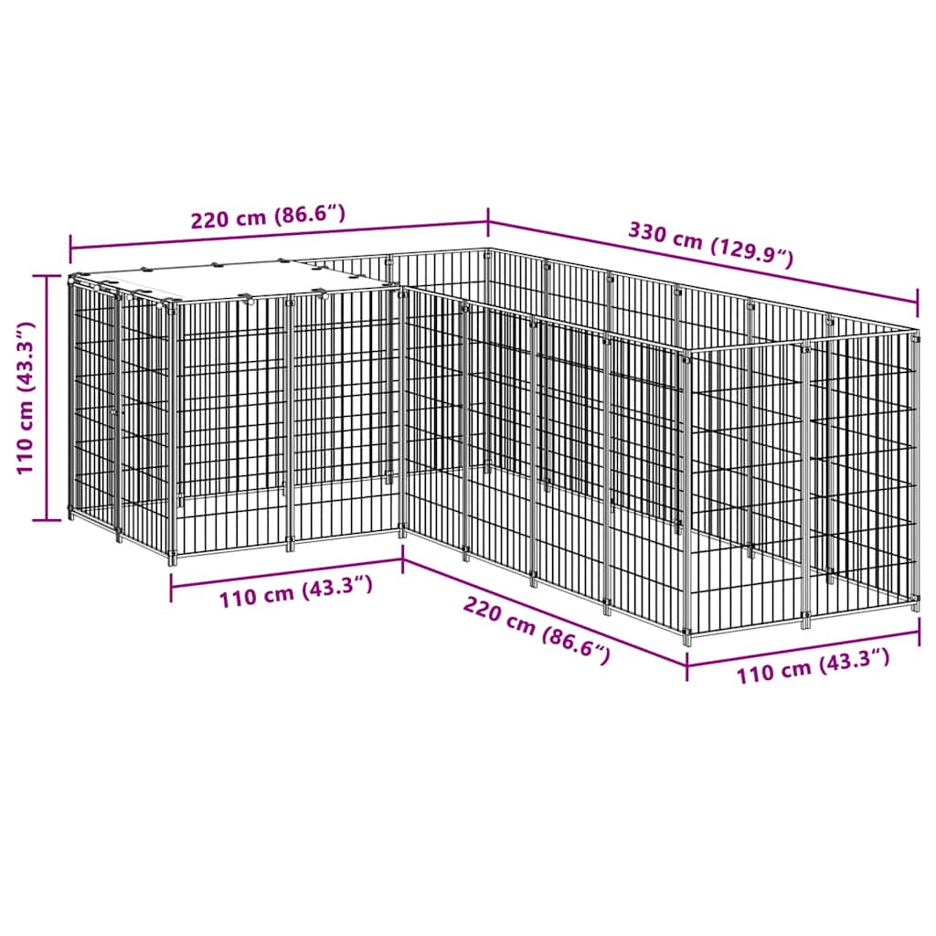 Kavez za pse crni 4,84 m² čelični