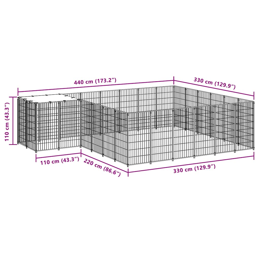 Kavez za pse crni 12,1 m² čelični