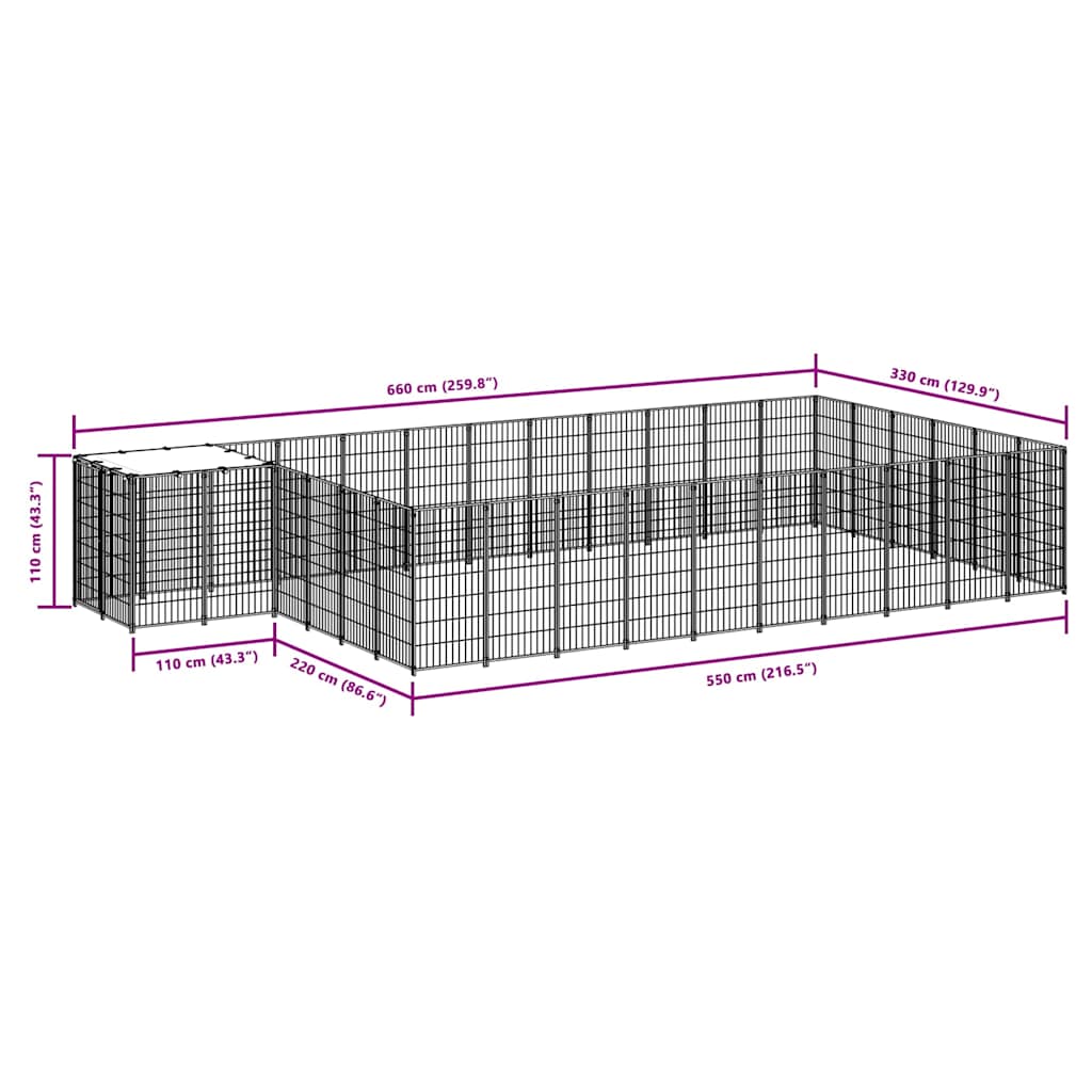 Kavez za pse crni 19,36 m² čelični