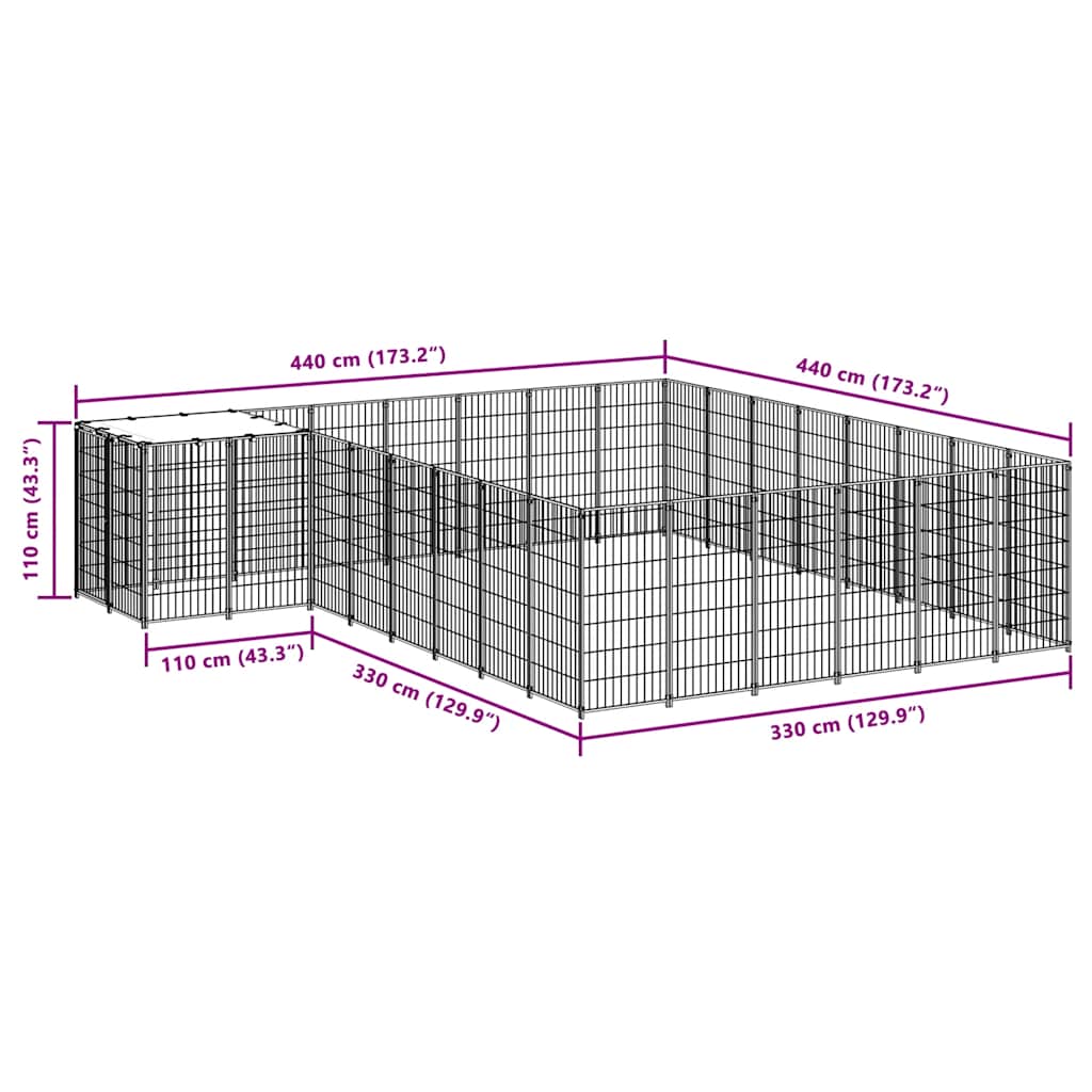 Kavez za pse crni 15,73 m² čelični