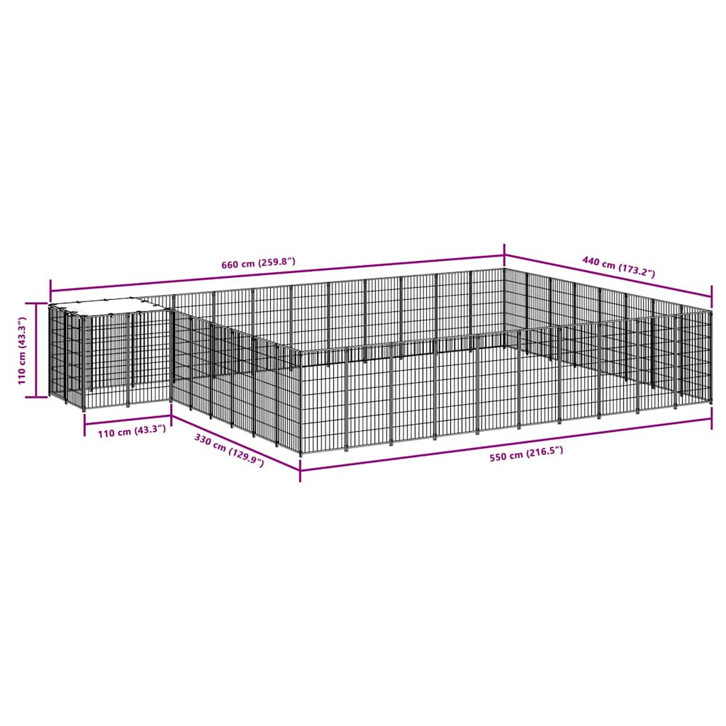 Kavez za pse srebrni 25,41 m² čelični