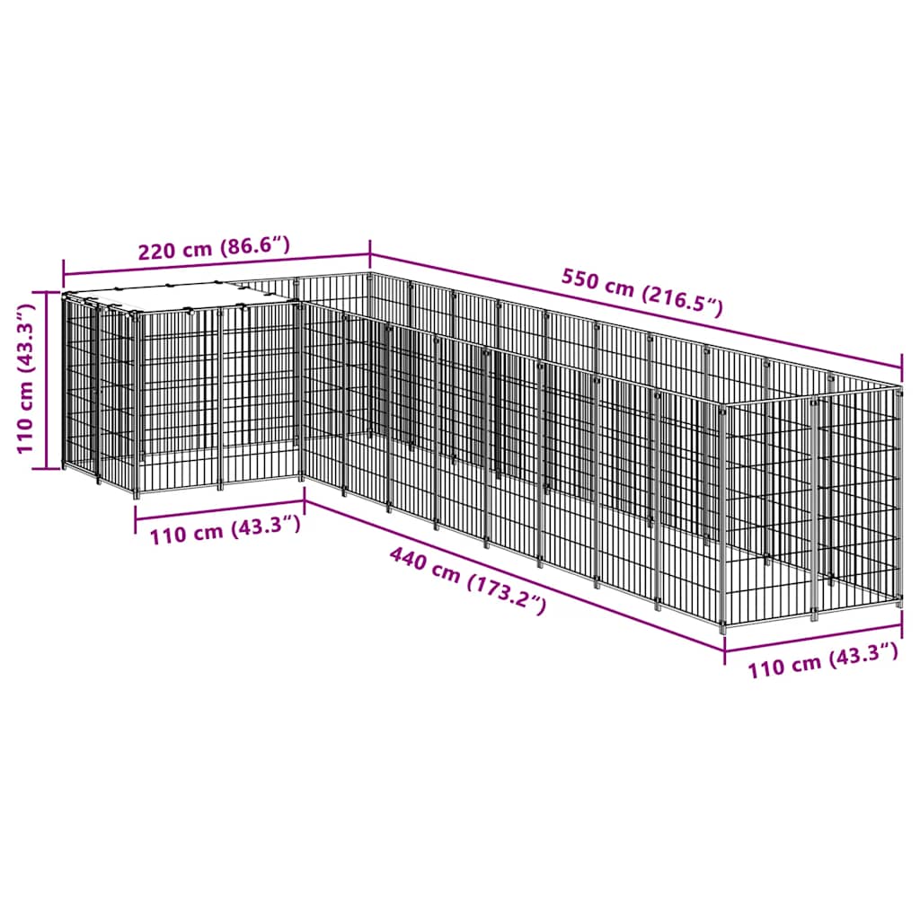 Kavez za pse crni 7,26 m² čelični