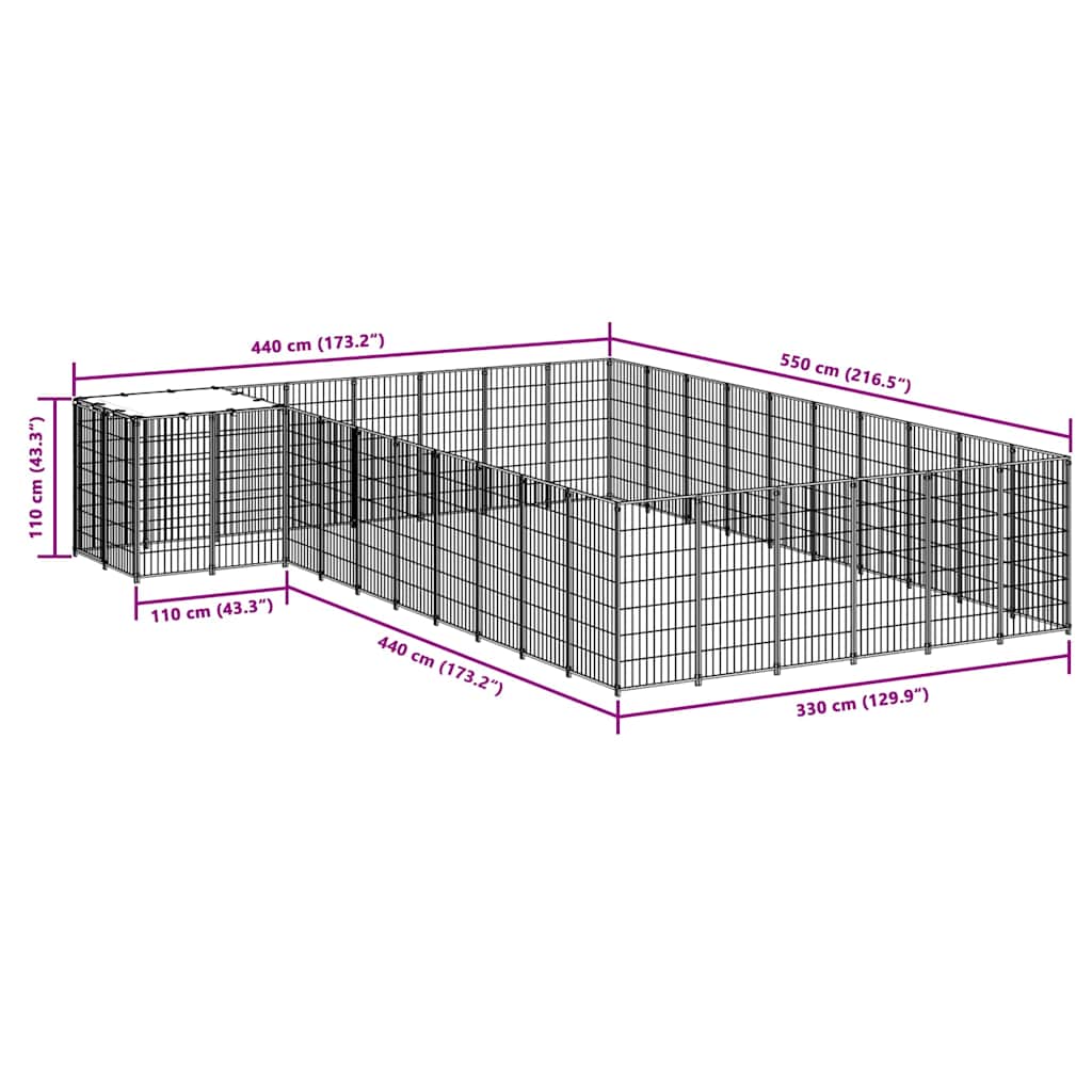 Kavez za pse crni 19,36 m² čelični