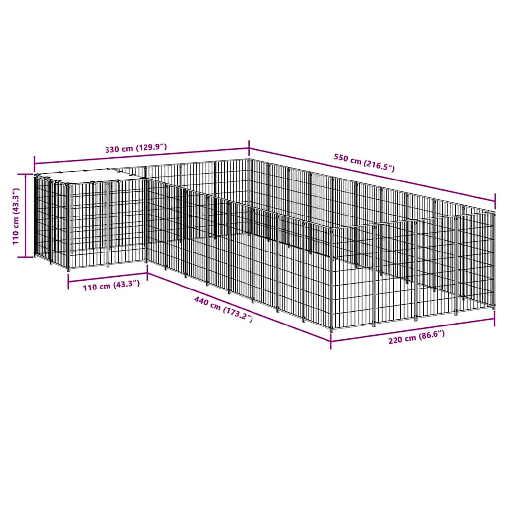 Kavez za pse srebrni 13,31 m² čelični