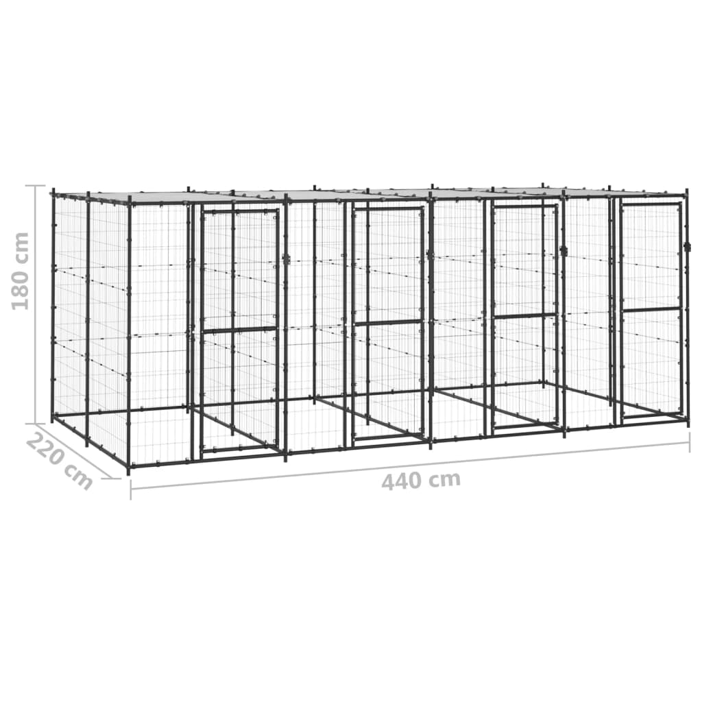 Vanjski kavez za pse s krovom čelični 9,68 m²