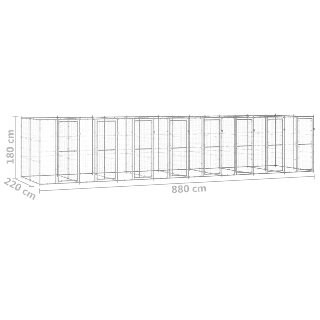 Vanjski kavez za pse od pocinčanog čelika 19,36 m²