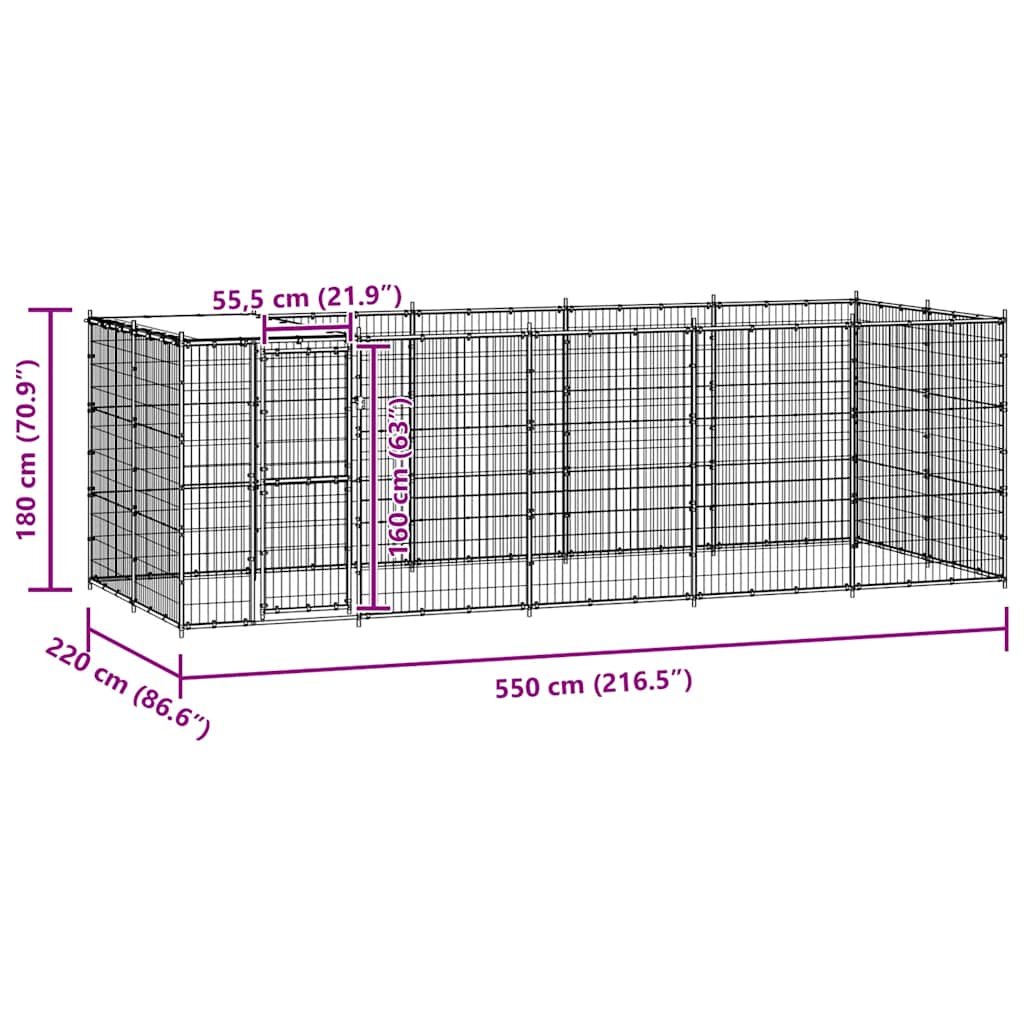 Vanjski kavez za pse s krovom čelični 12,1 m²