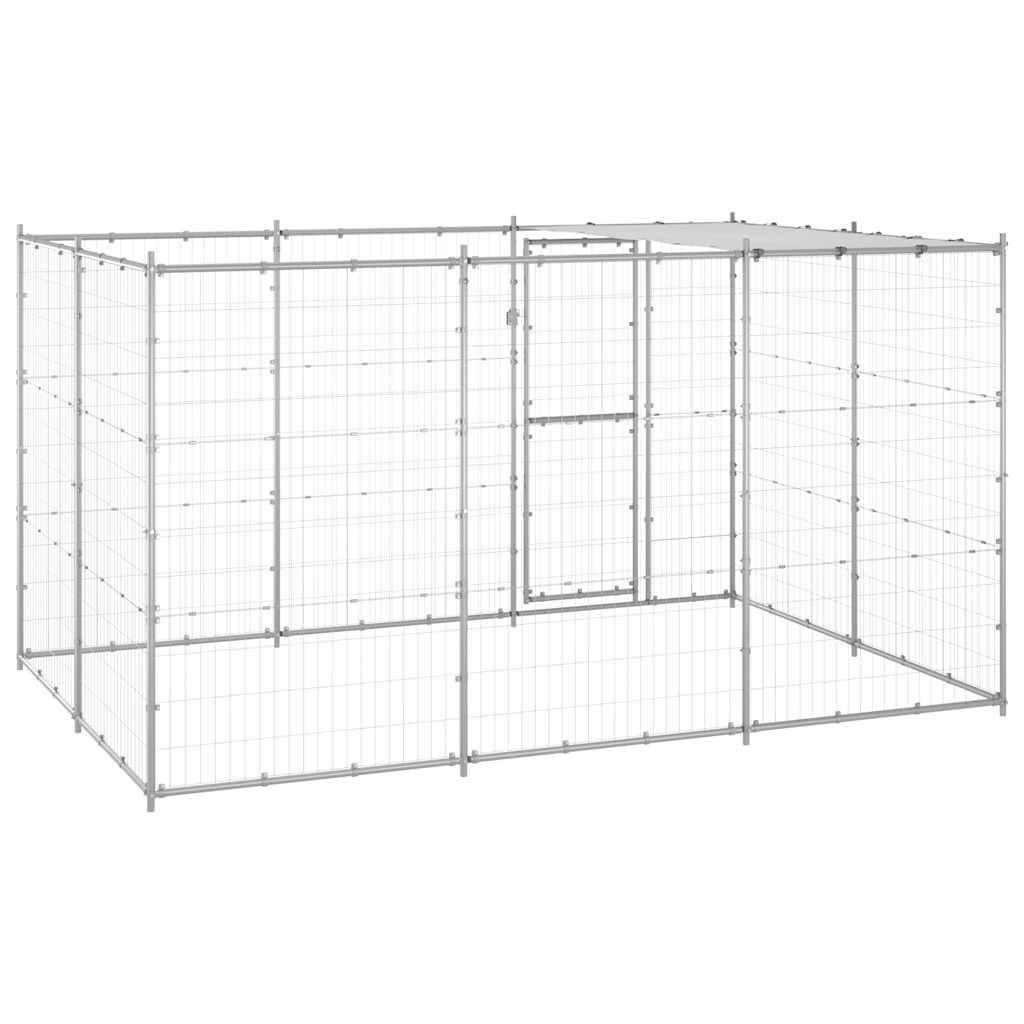 Vanjski kavez za pse od pocinčanog čelika s krovom 7,26 m²