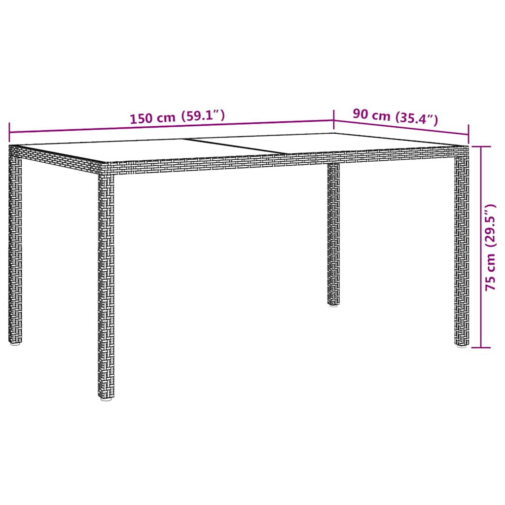 Vrtni stol 150x90x75 cm od kaljenog stakla i poliratana crni