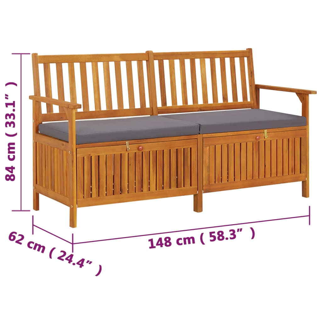 Klupa za pohranu s jastukom 148 cm od masivnog bagremovog drva