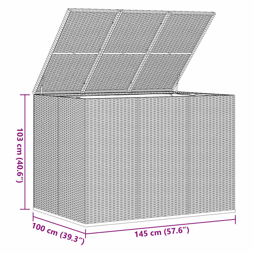 Kutija za vrtne jastuke od PE ratana 145 x 100 x 103 cm siva