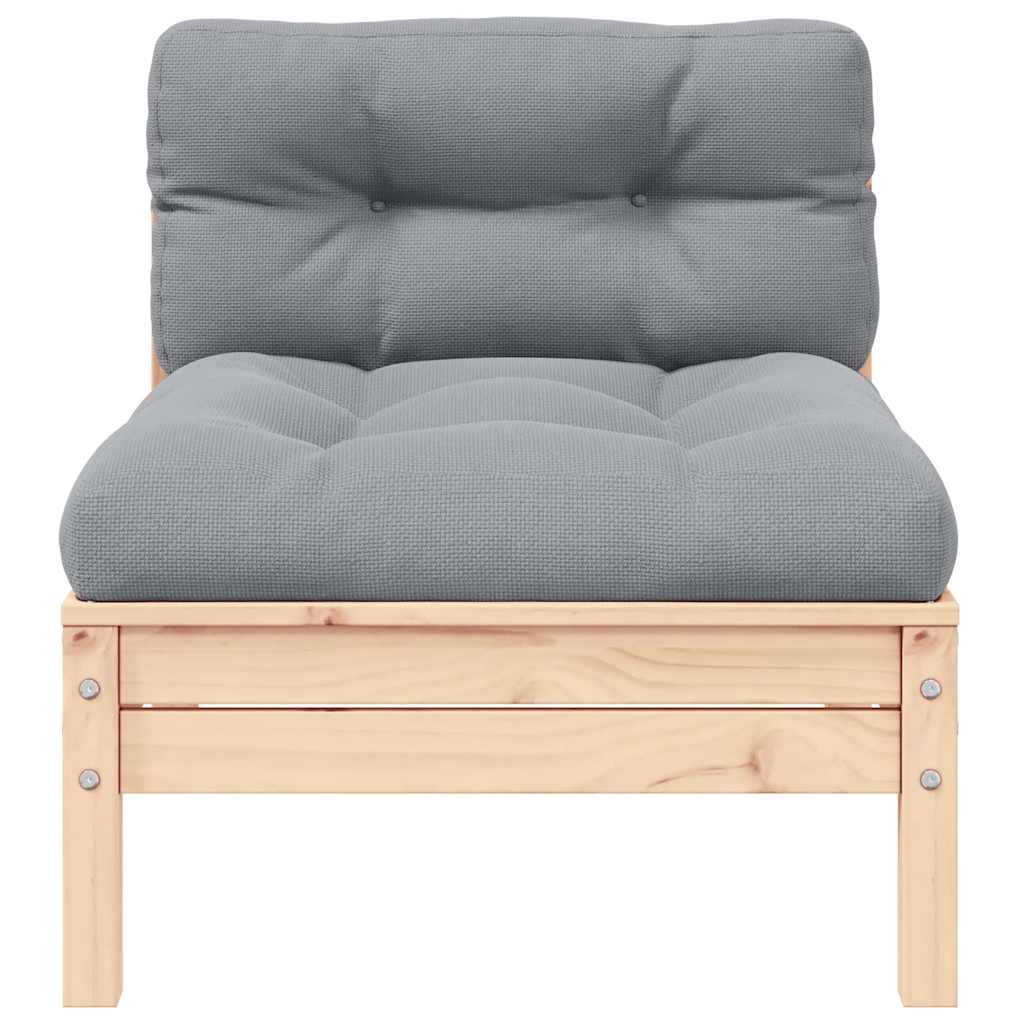 Srednja vrtna sofa sa sivim jastucima od masivne borovine