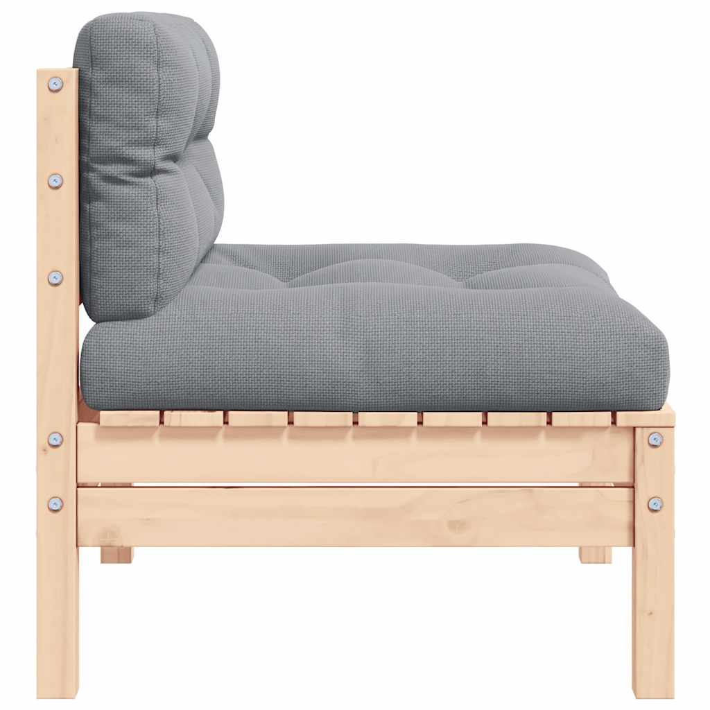 Srednja vrtna sofa sa sivim jastucima od masivne borovine