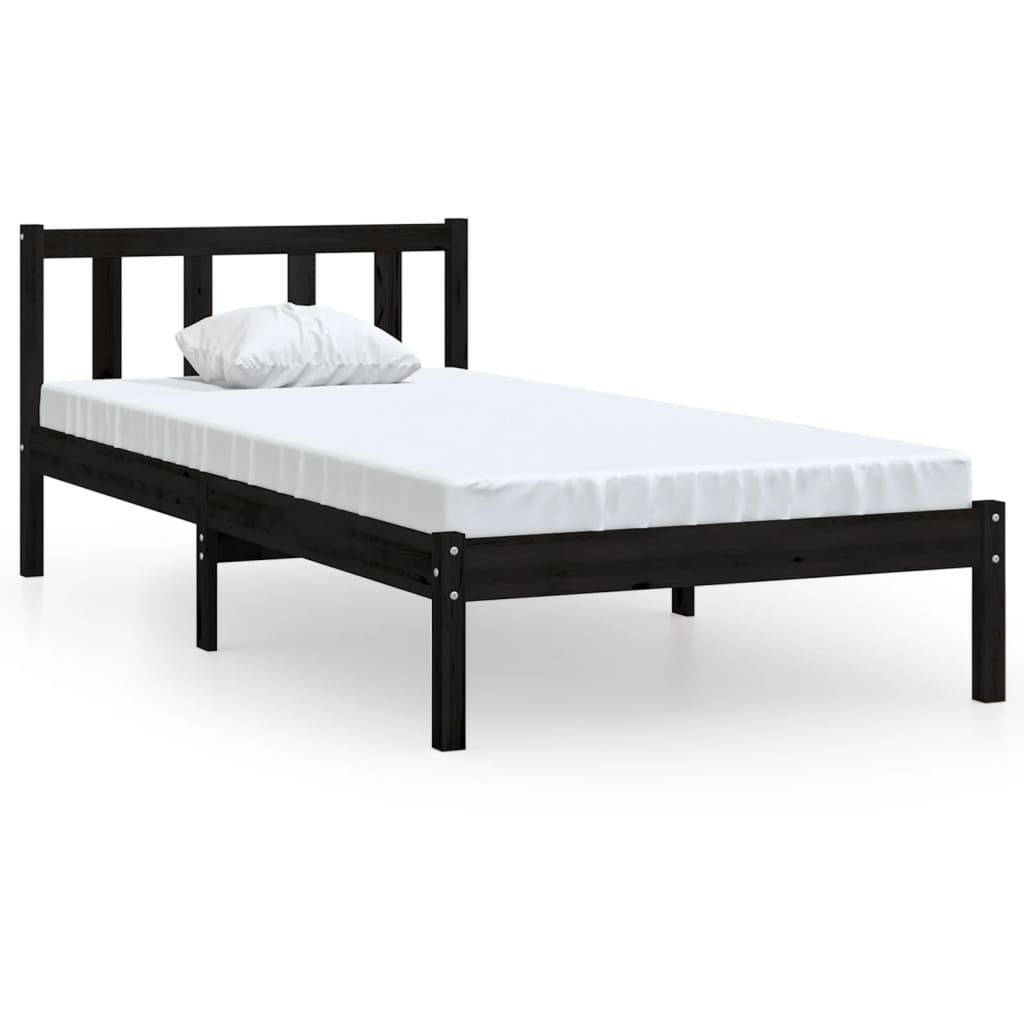 Okvir za krevet od borovine crni 75 x 190 cm jednokrevetni