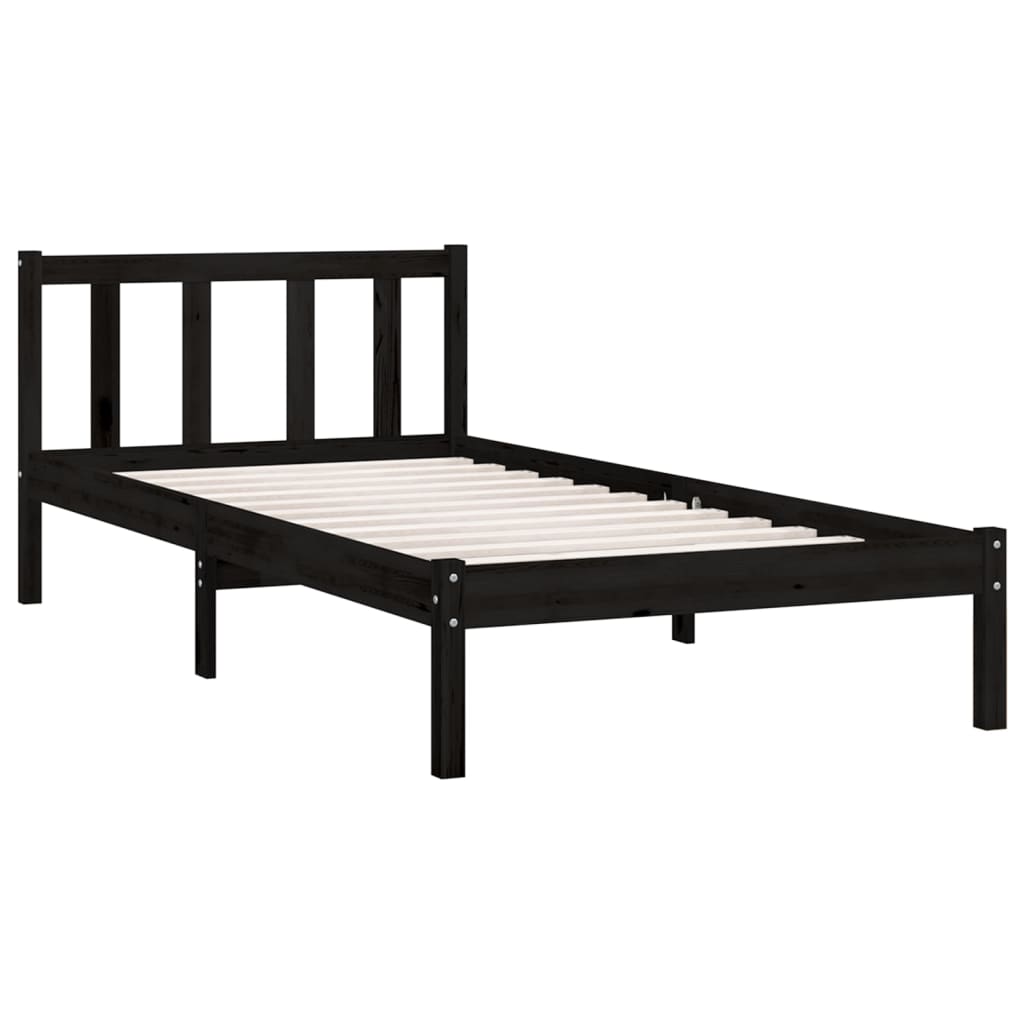 Okvir za krevet od borovine crni 75 x 190 cm jednokrevetni