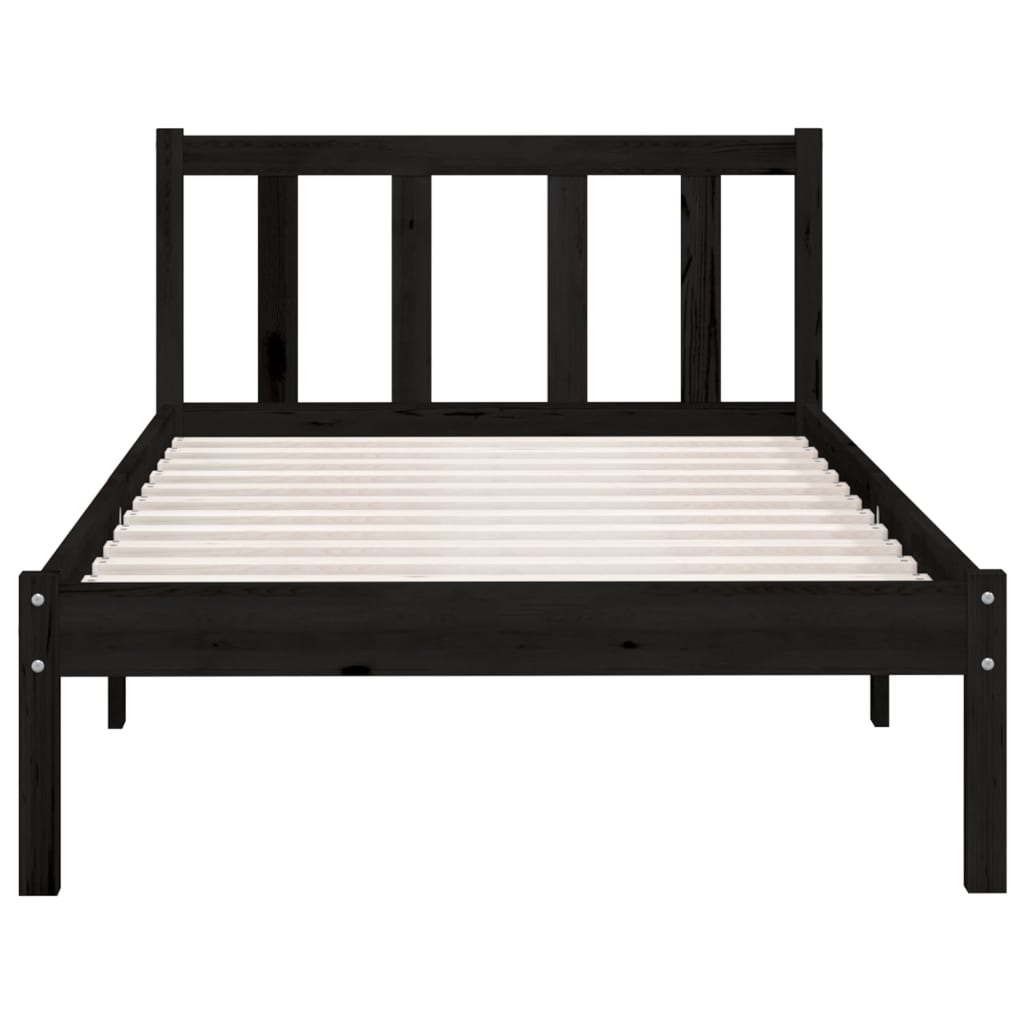 Okvir za krevet od borovine crni 75 x 190 cm jednokrevetni