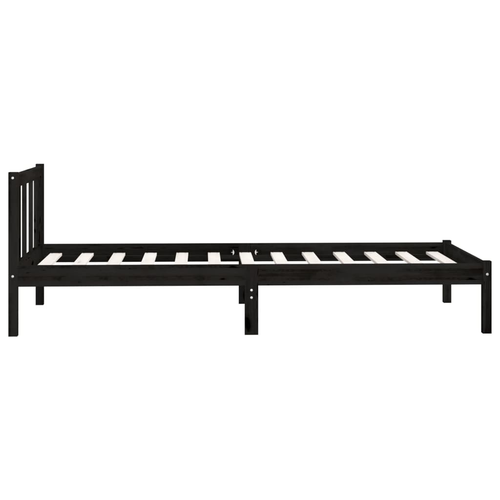 Okvir za krevet od borovine crni 75 x 190 cm jednokrevetni