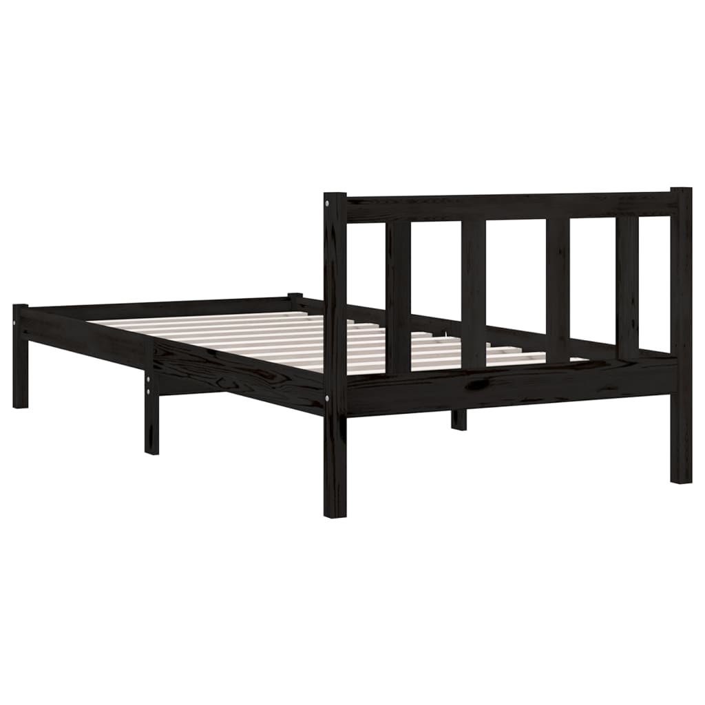 Okvir za krevet od borovine crni 75 x 190 cm jednokrevetni