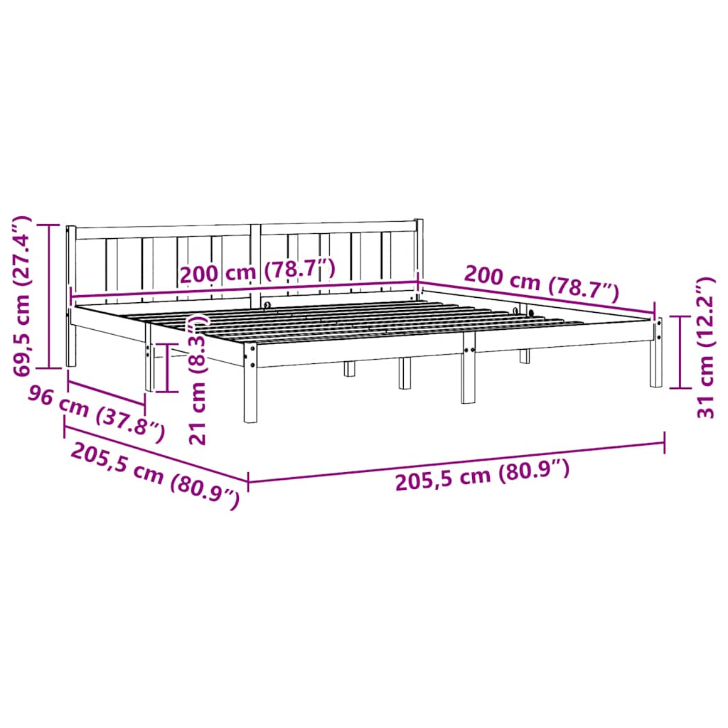 Okvir za krevet od masivne borovine sivi 200 x 200 cm