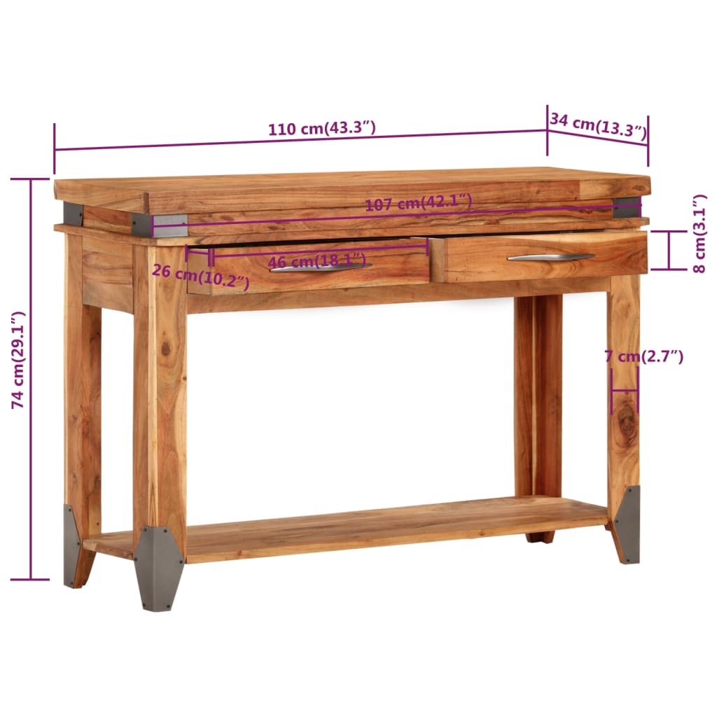 Konzolni stol 110 x 34 x 74 cm od masivnog drva bagrema