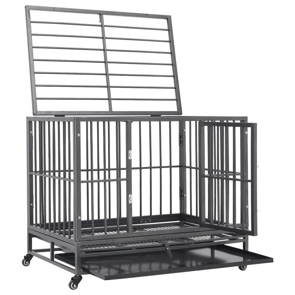 Kavez za pse s kotačima čelični 102 x 72 x 85 cm