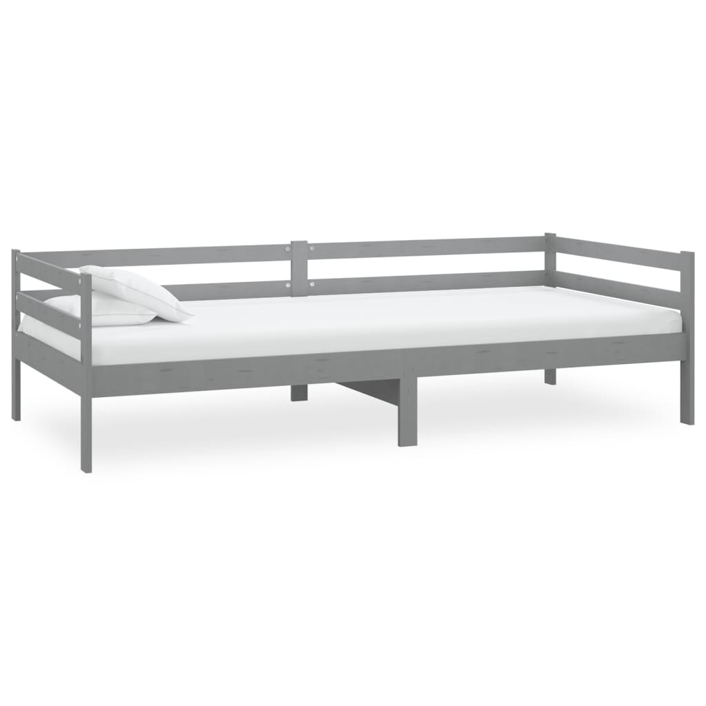 Dnevni ležaj s madracem 90 x 200 cm sivi od masivne borovine