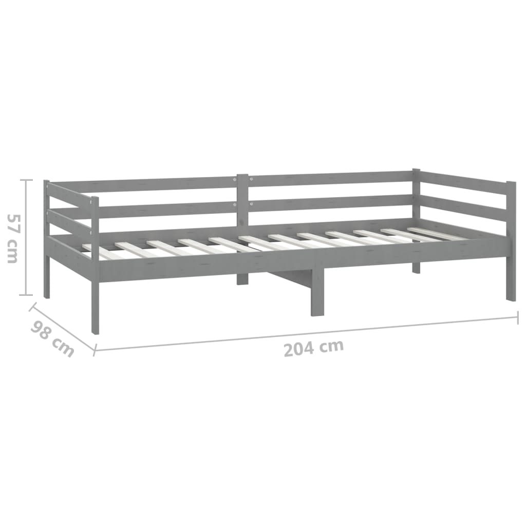 Dnevni ležaj s madracem 90 x 200 cm sivi od masivne borovine