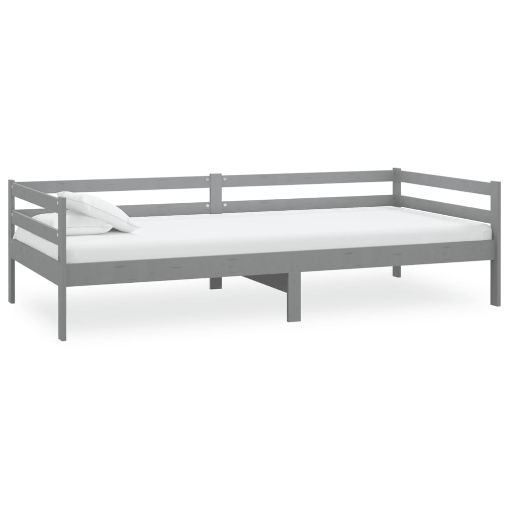 Dnevni ležaj s madracem 90 x 200 cm sivi od masivne borovine