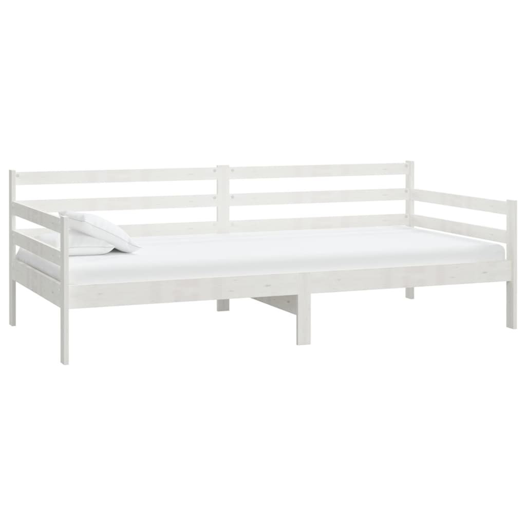 Dnevni ležaj s madracem 90 x 200 cm bijeli od masivne borovine