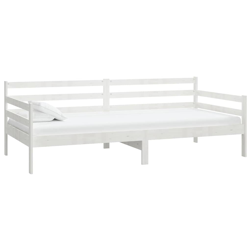 Dnevni ležaj s madracem 90 x 200 cm bijeli od masivne borovine
