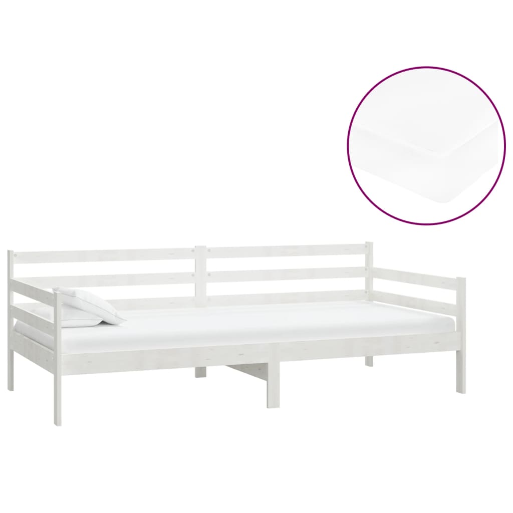 Dnevni ležaj s madracem 90 x 200 cm bijeli od masivne borovine