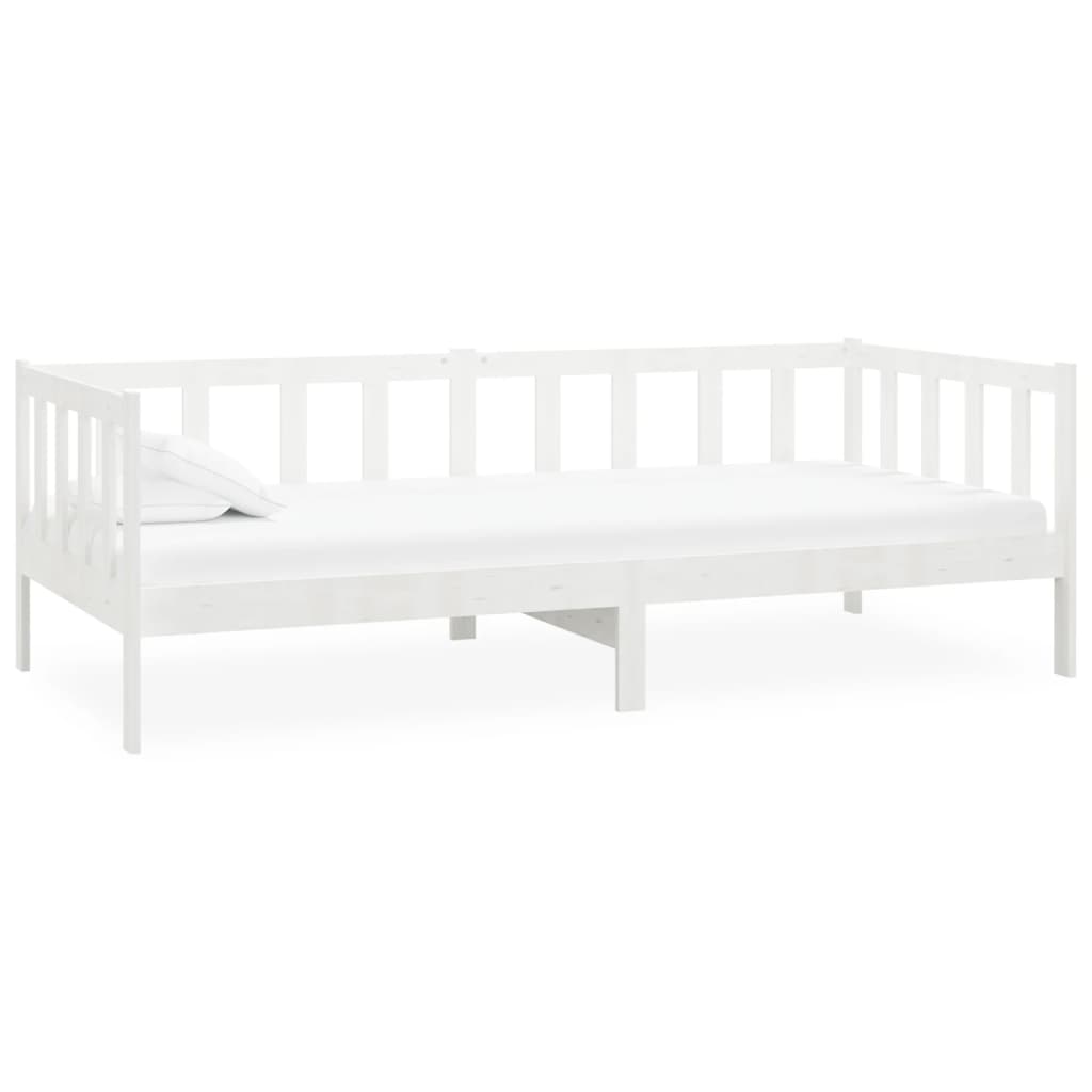 Dnevni ležaj s madracem 90 x 200 cm bijeli od masivne borovine