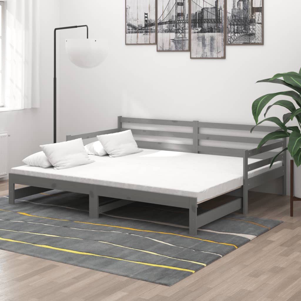 Dnevni ležaj na izvlačenje 2 x (90 x 200) cm sivi od borovine