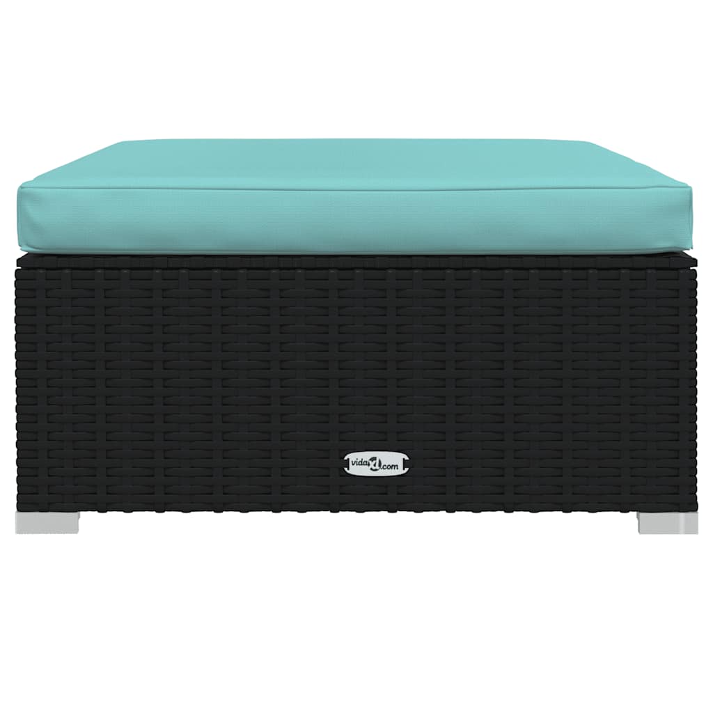 Vrtni tabure s jastukom crni 70 x 70 x 30 cm od poliratana