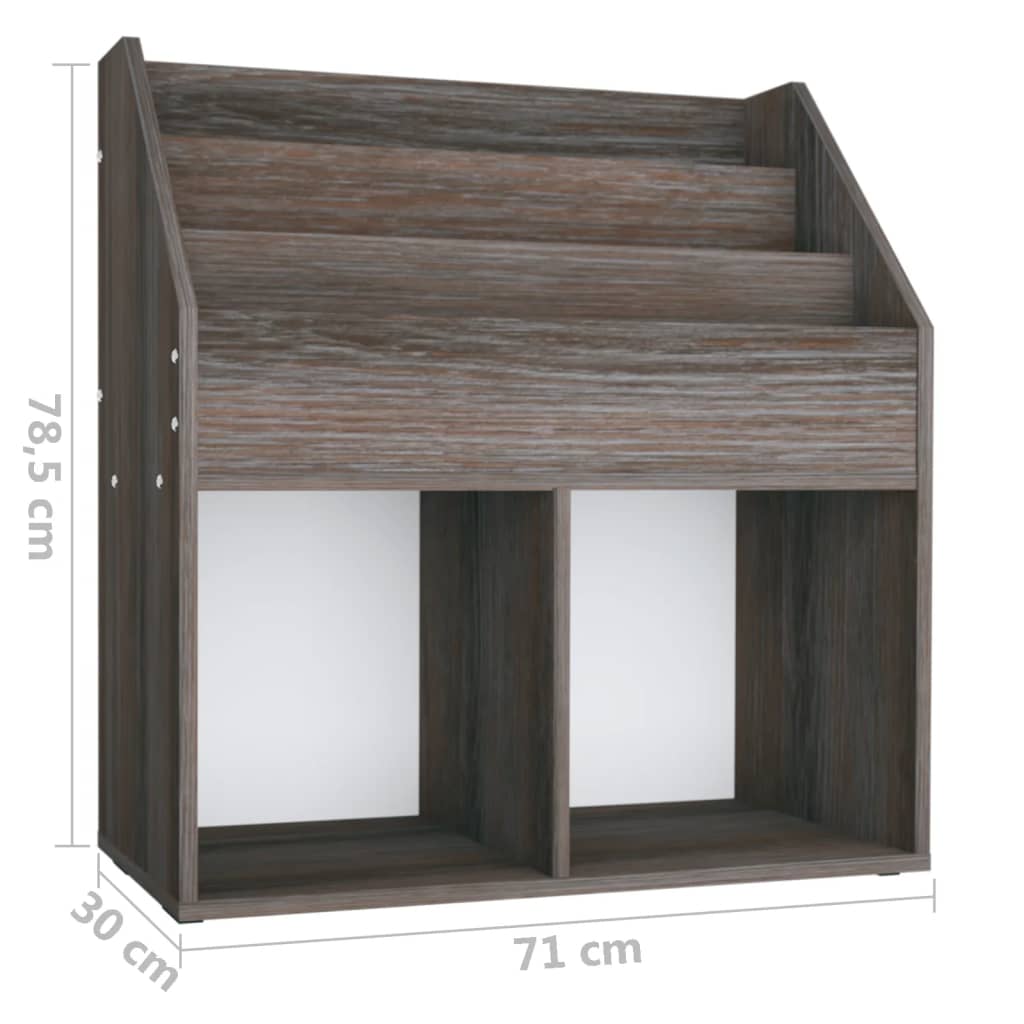 Stalak za dječje časopise sivi i hrast 71 x 30 x 78,5 cm drveni