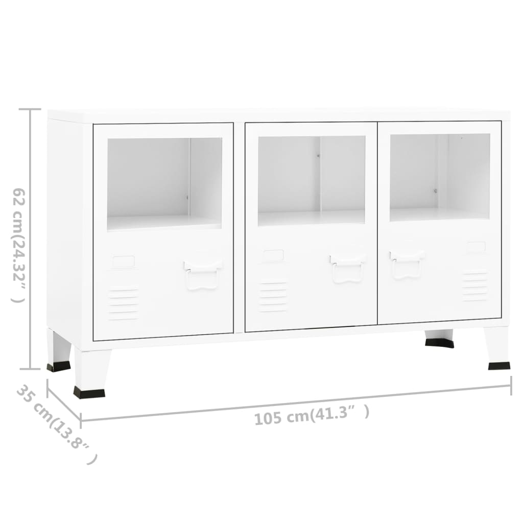 Komoda bijela 105 x 35 x 62 cm od metala i stakla