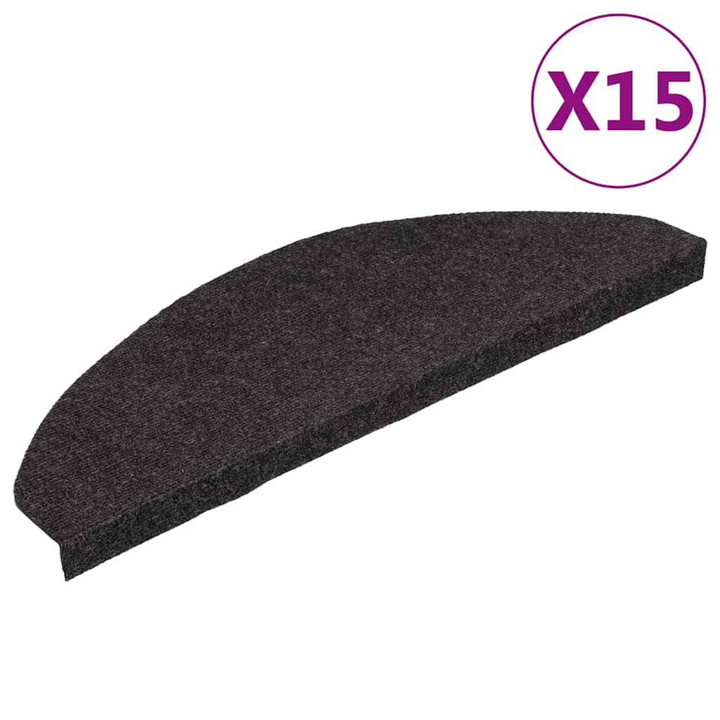 Samoljepljivi otirači za stepenice 15 kom 65x22,5x3,5 cm crni