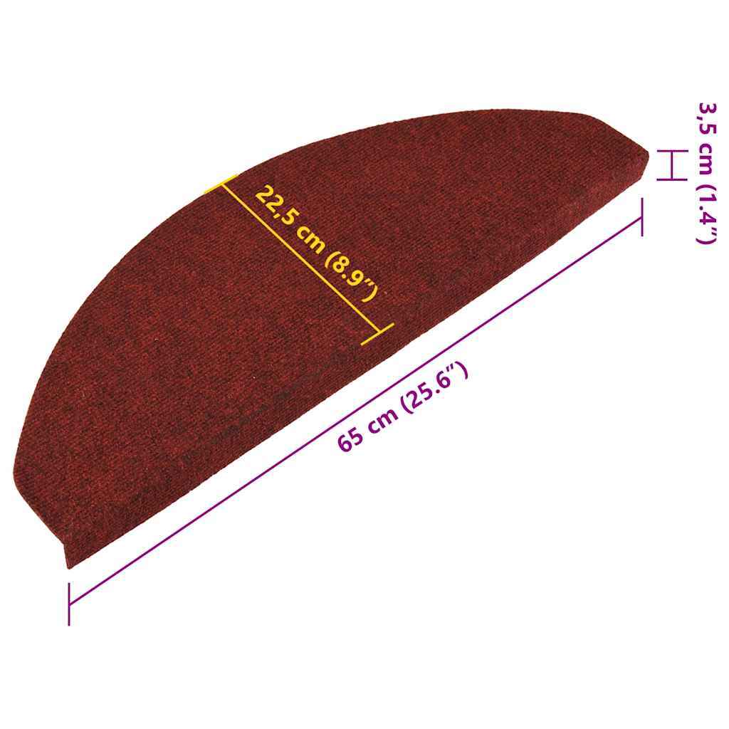 Samoljepljivi otirači za stepenice 15 kom 65x22,5x3,5 cm crveni