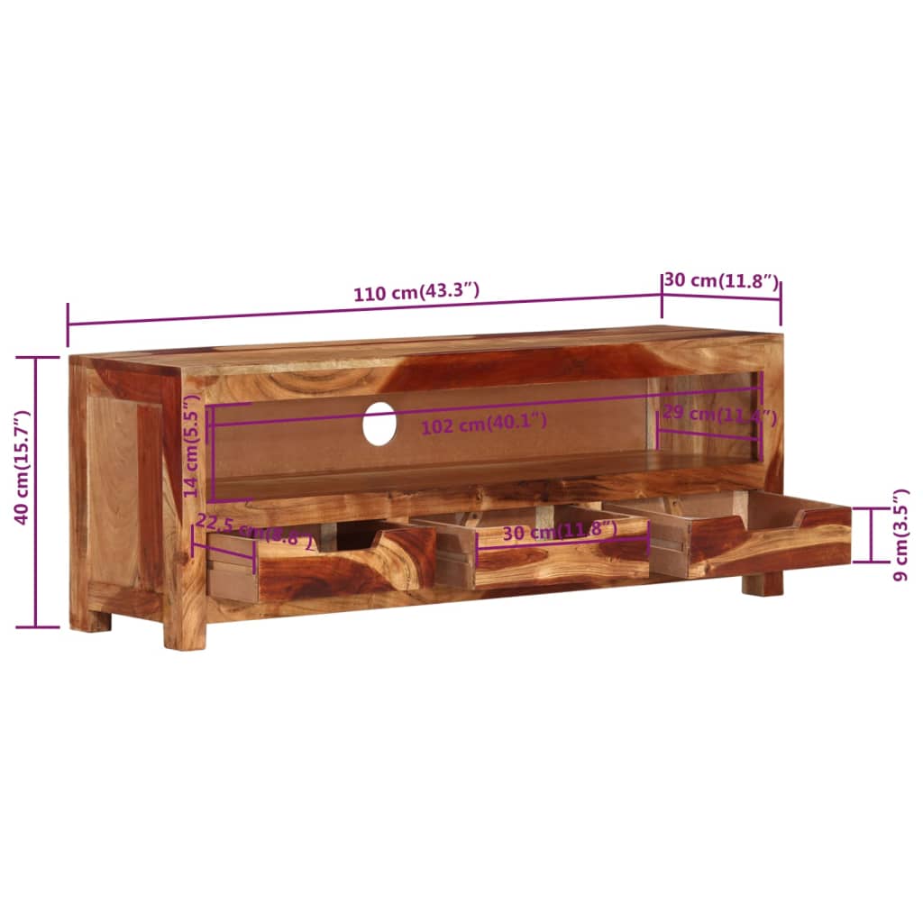 TV ormarić 110 x 30 x 40 cm od masivnog bagremovog drva