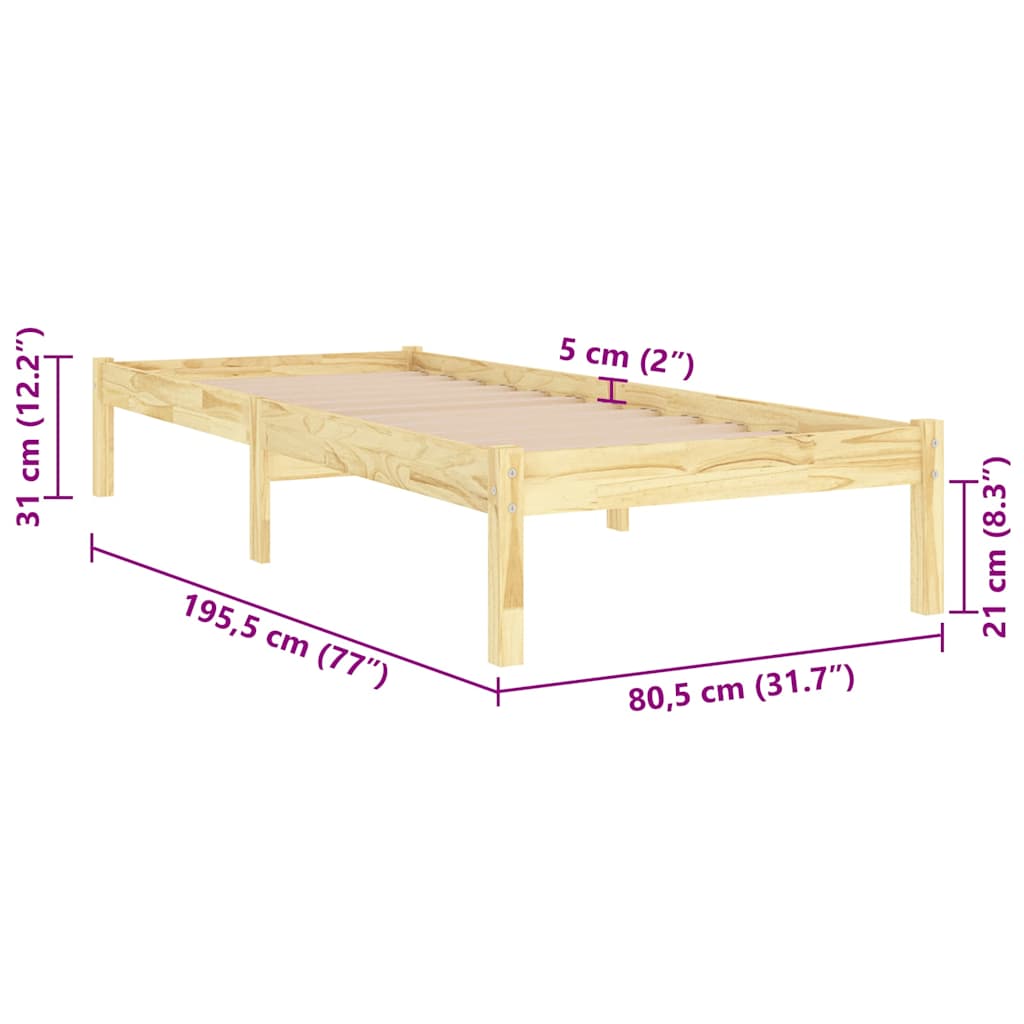 Okvir za krevet od masivnog drva 75 x 190 cm jednokrevetni