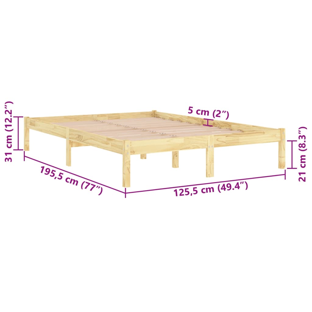 Okvir za krevet od masivnog drva 120 x 190 cm mali bračni