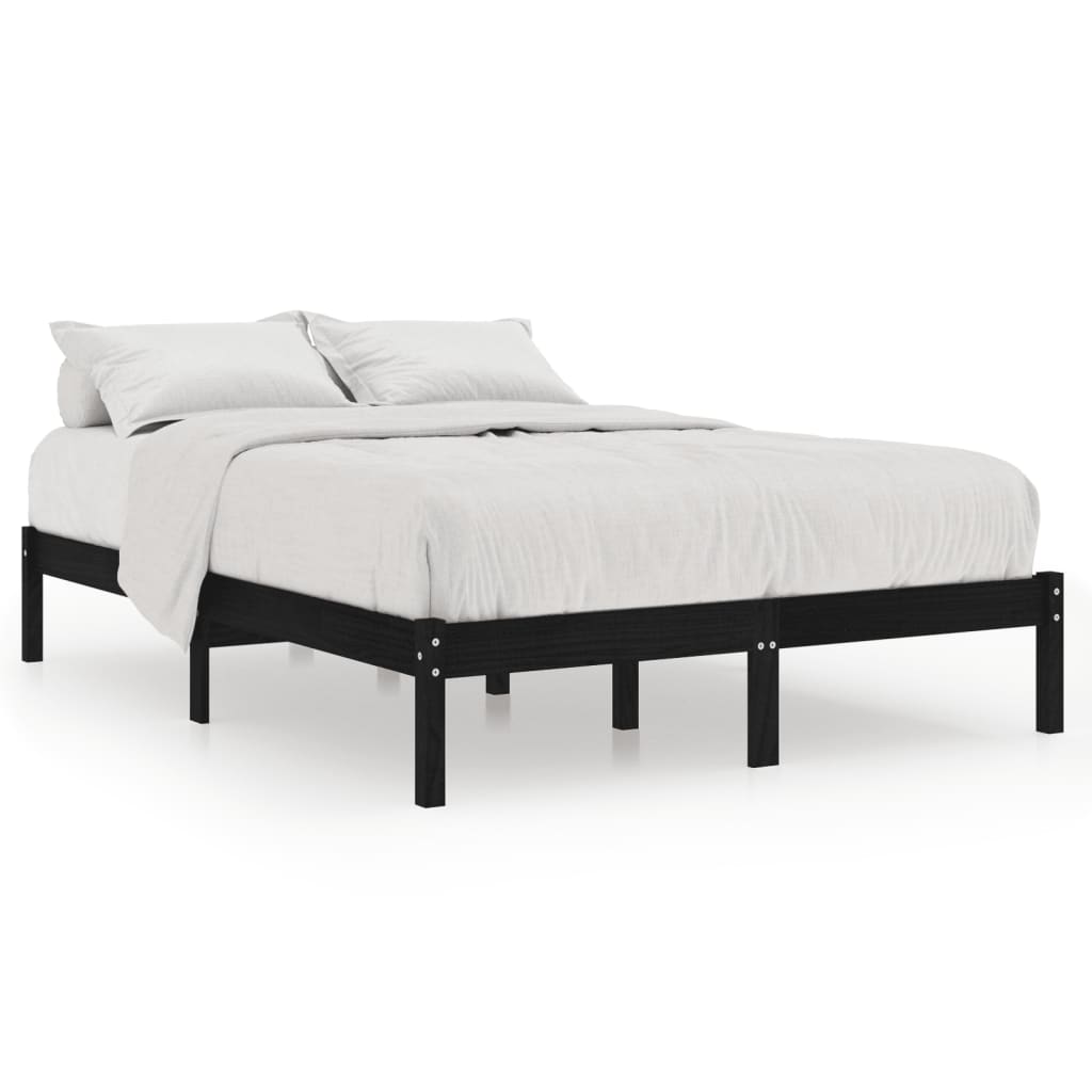 Okvir za krevet od masivnog drva crni 135 x 190 cm bračni