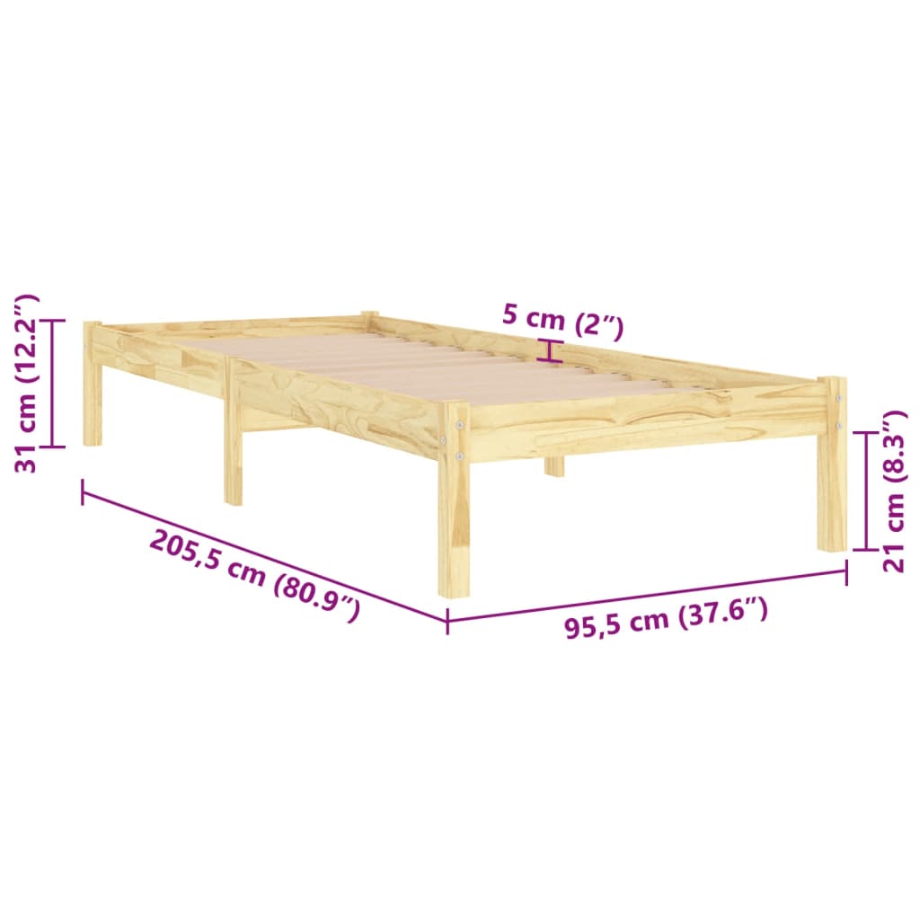 Okvir za krevet od masivne borovine 90 x 200 cm