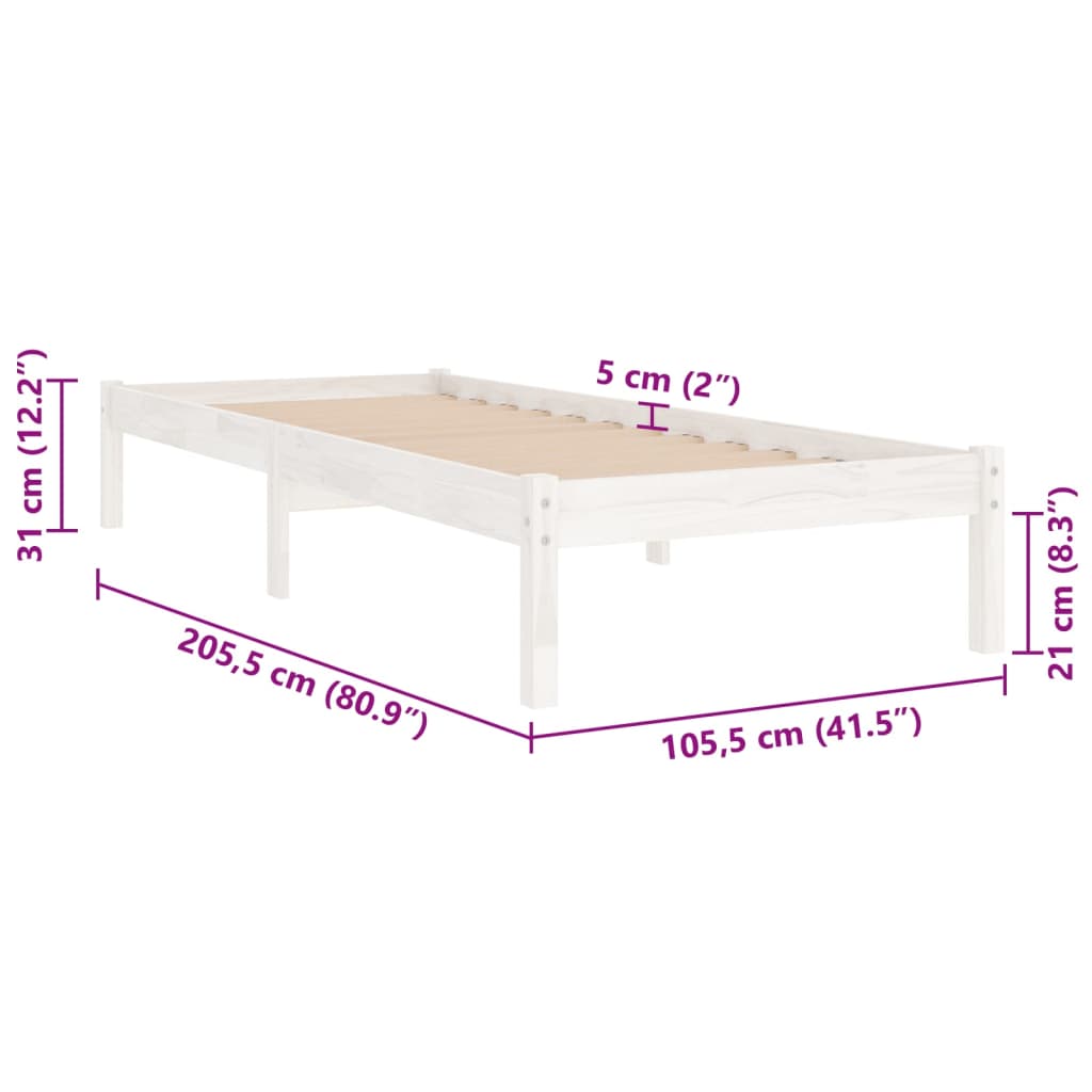 Okvir za krevet od masivne borovine bijeli 100 x 200 cm